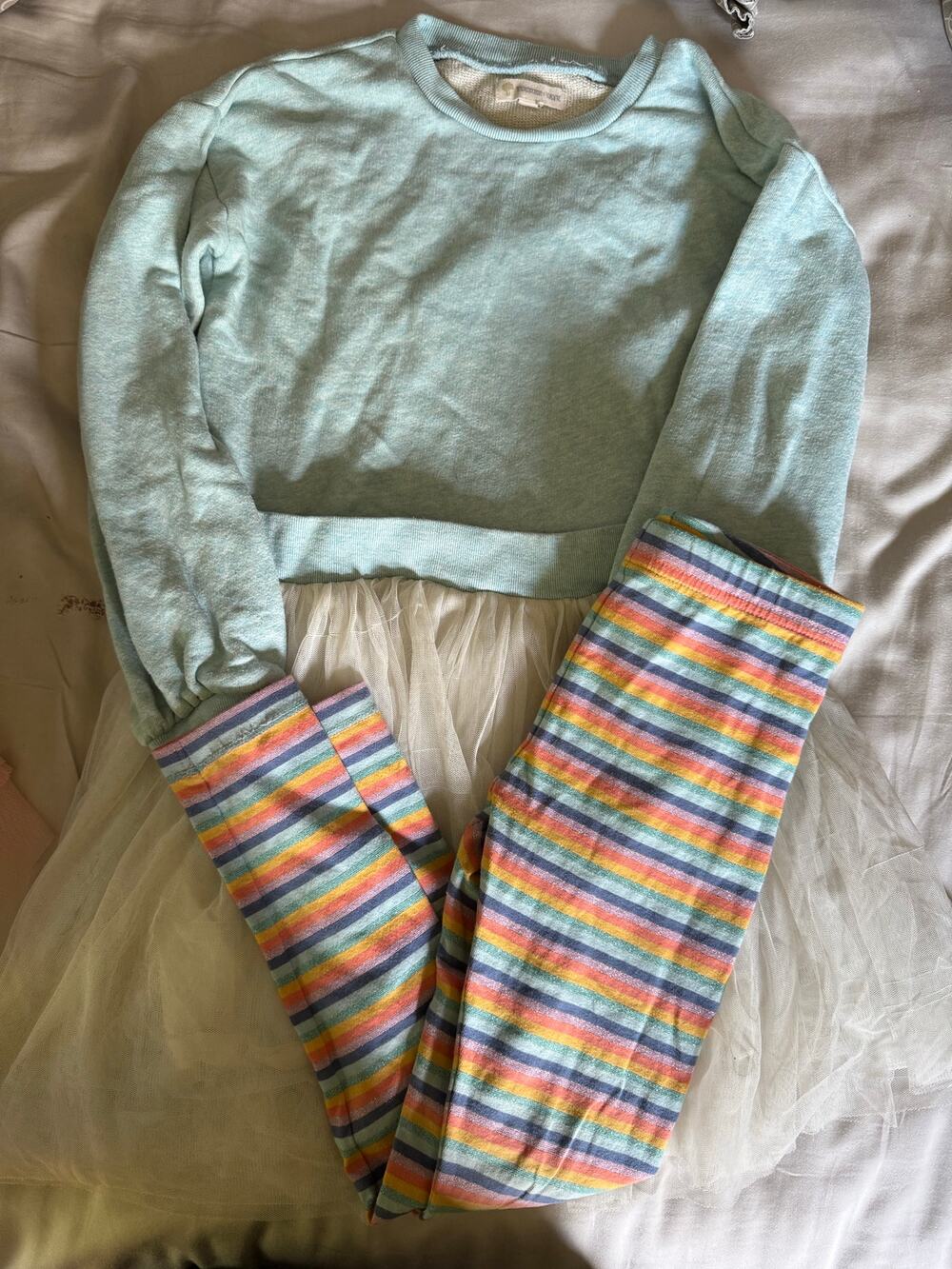 Tucker and Tate Teal dress tulle dress and stripe leggings size 6